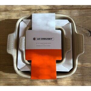 Le Creuset Heritage Stoneware Square Baker Set of 2 (8 in & 5 in) Mist Grey NEW